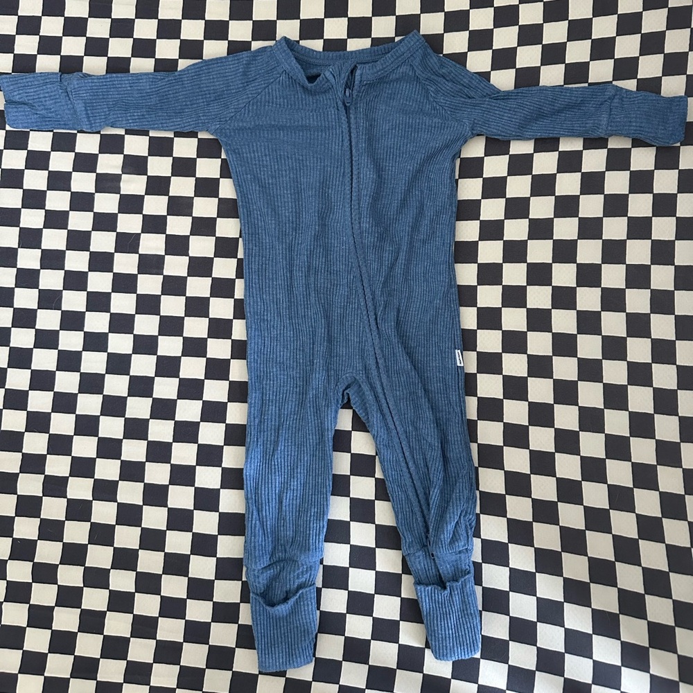 EUC Little Sleepies Heather Blue Newborn Ribbed Zippy